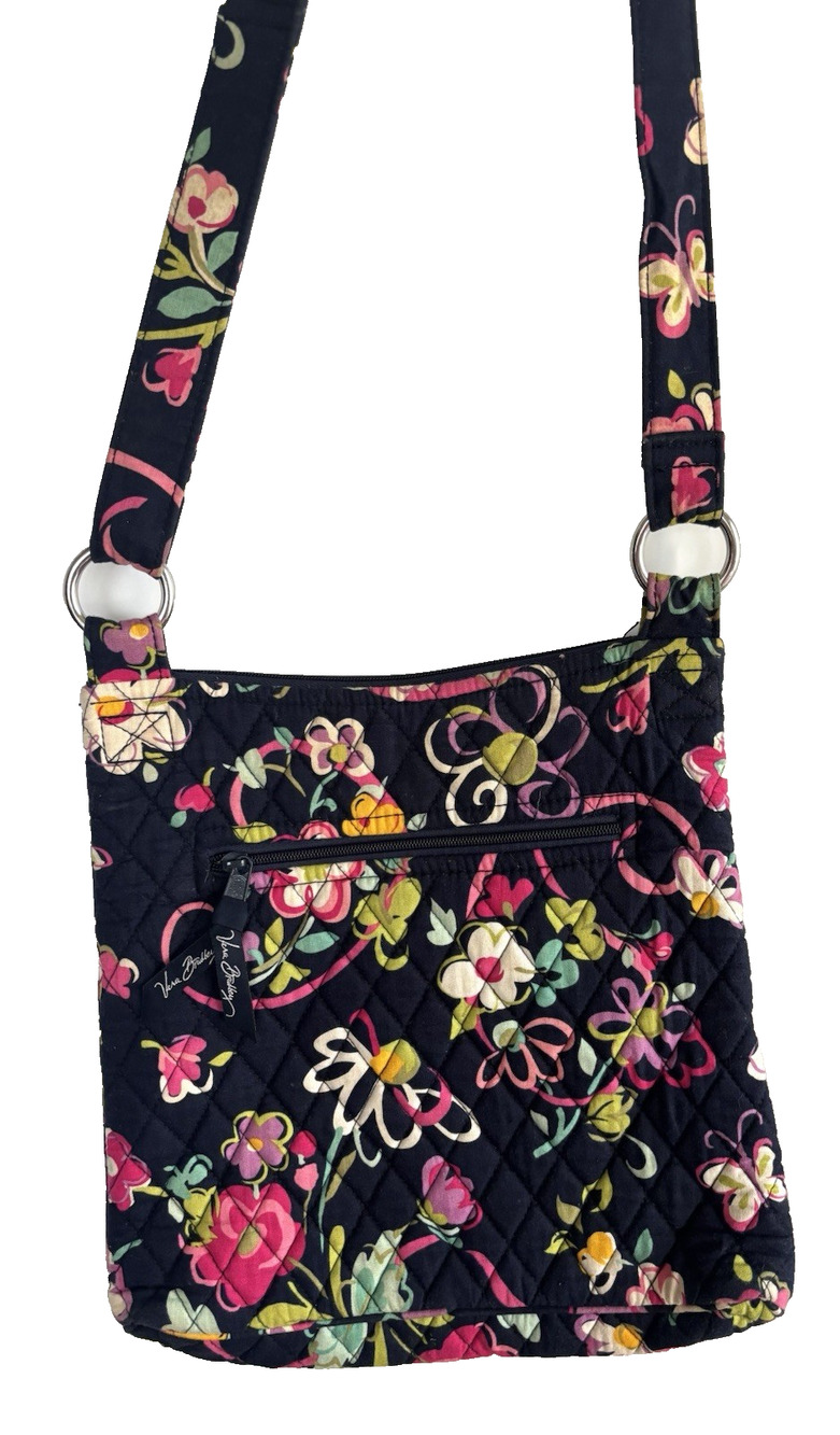 Vera Bradley Ribbons Floral Navy Pink Hipster Crossbody Purse Bag EUC Adj Strap